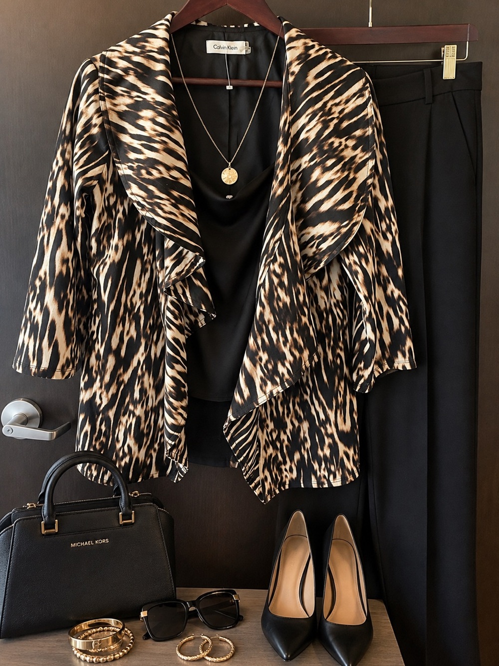 Calvin Klein Animal Print Draped Jacket – Size 8